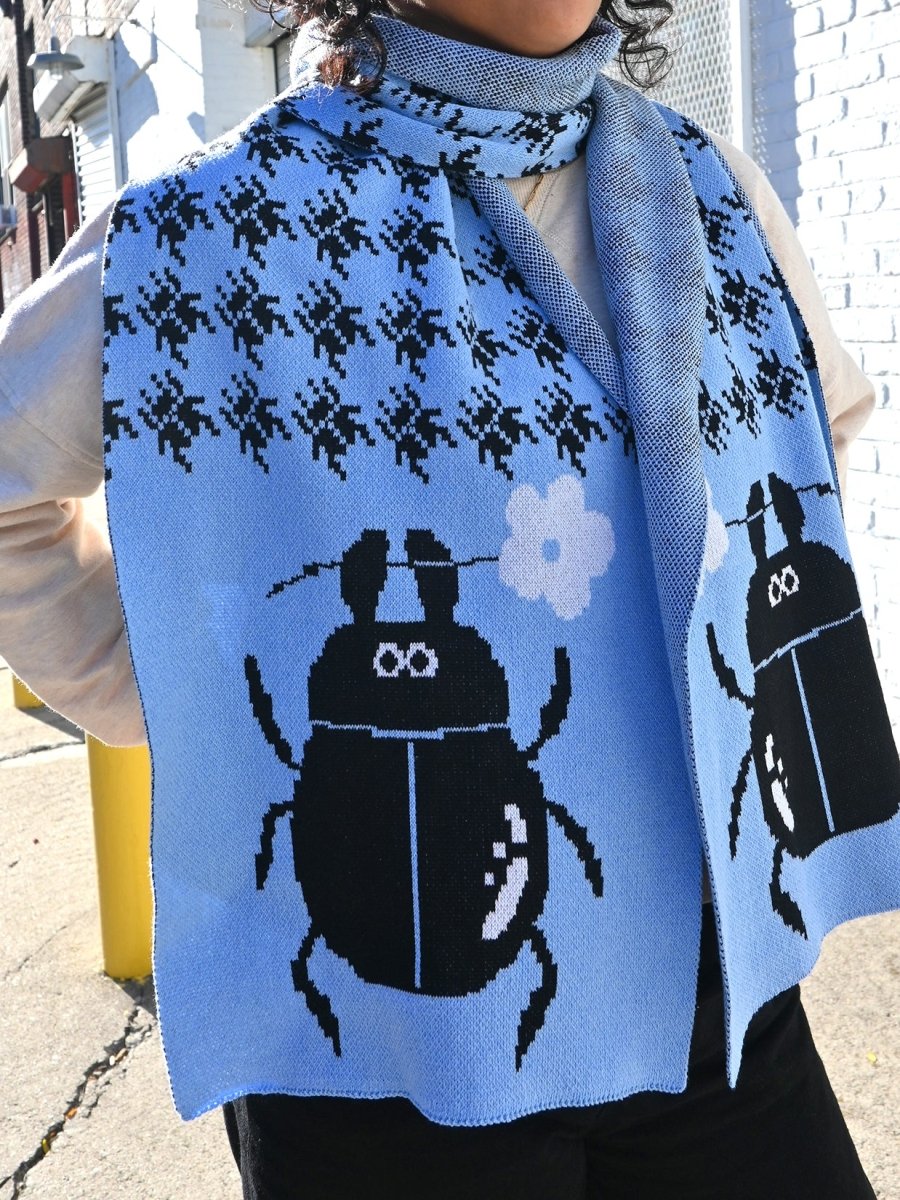 "Beetletooth" Jumbo scarf. Made on Long Island, New York, USA, with recycled cotton and recycled polyester. Designed in NYC by Ho Hos Hole in The Wall. 78" x 12"