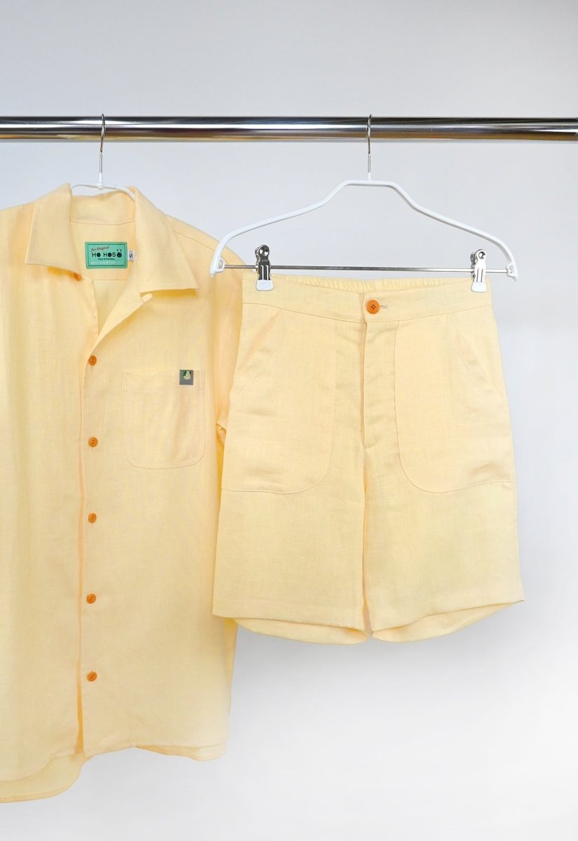 "Tutti Frutti" Linen Shorts - Yellow Strawberry