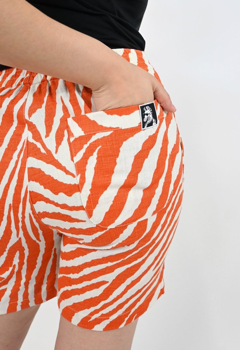 "Zebra Without a Cause" Linen Shorts - Orange Stripe