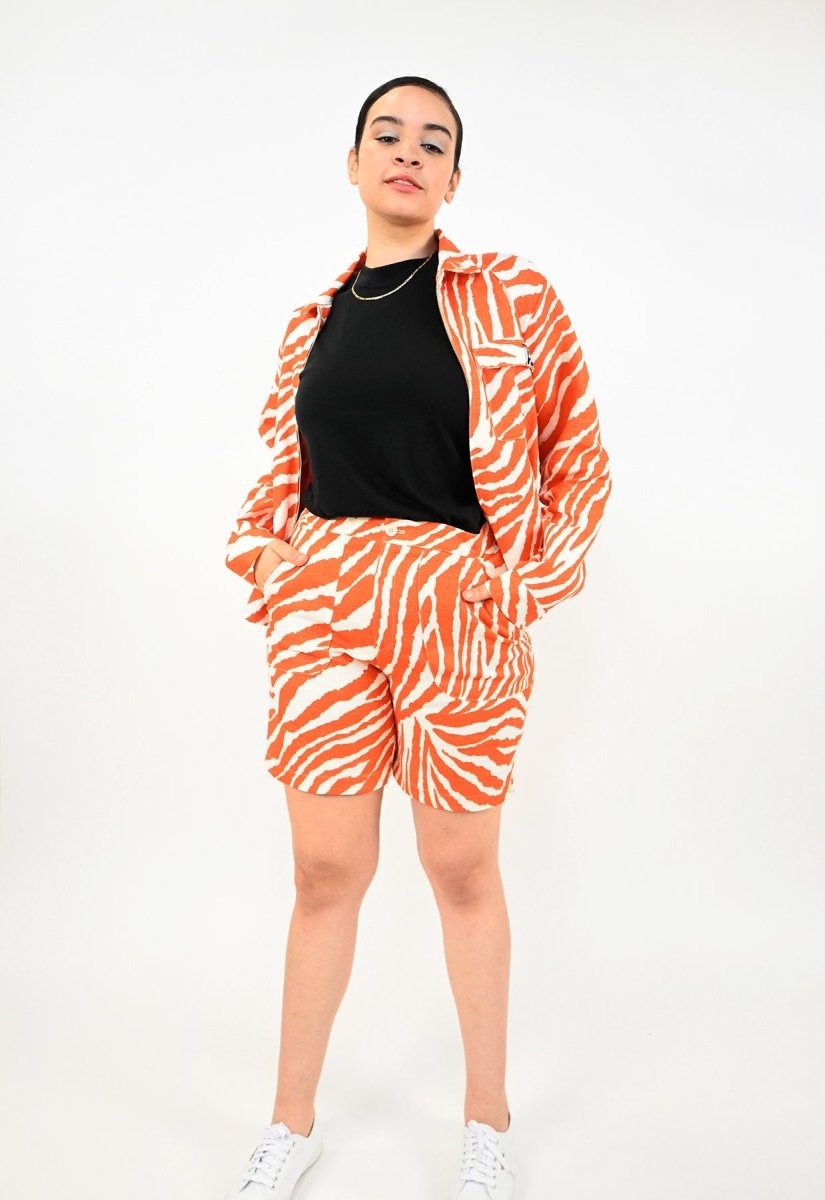 designer linen zebra print suit HO HOS HOLE IN THE WALL Natali Koromoto